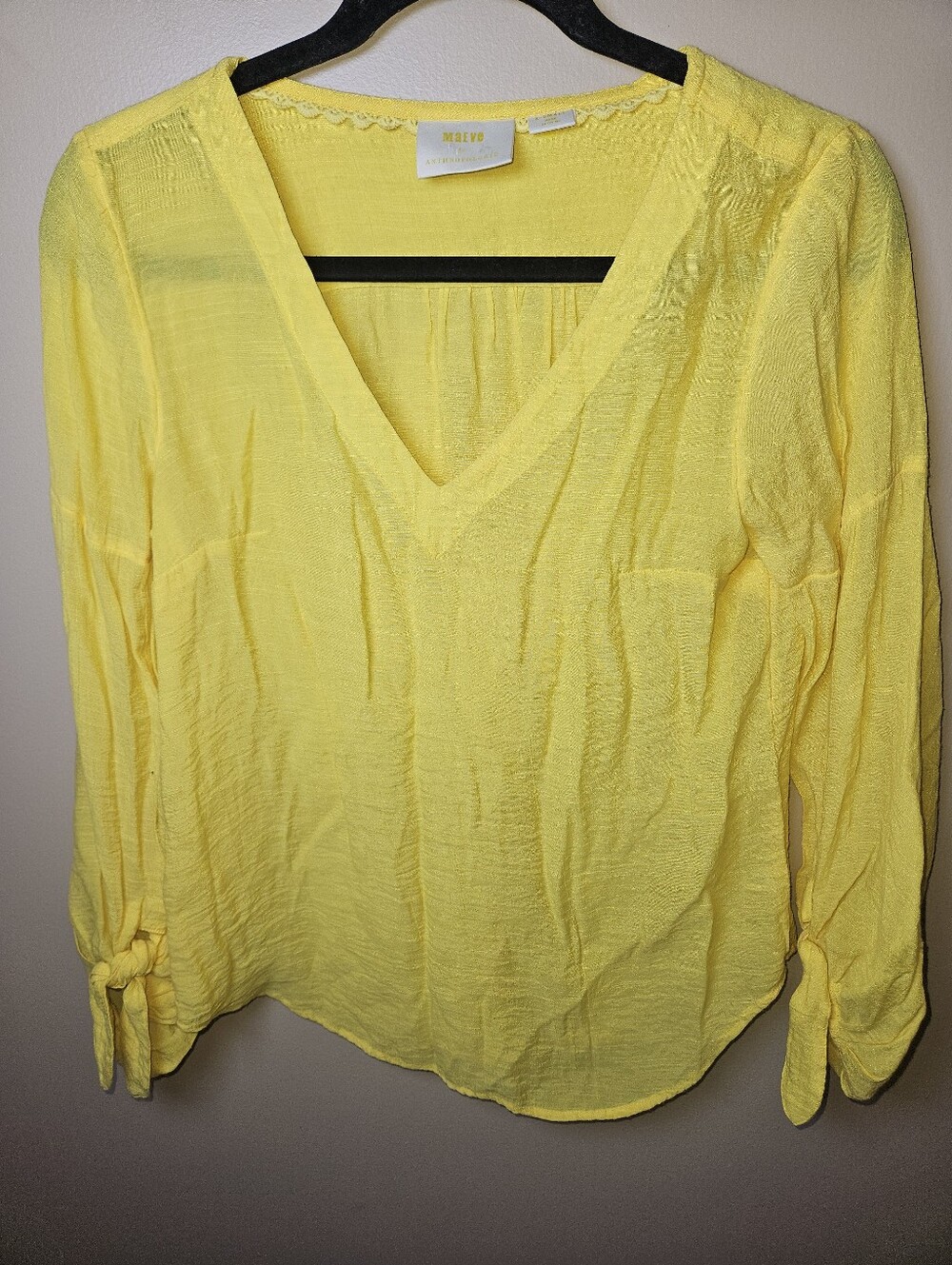 Maeve Anthropologie Yellow Lightweight VNeck Blouse Shirt XSmall Spring Summer